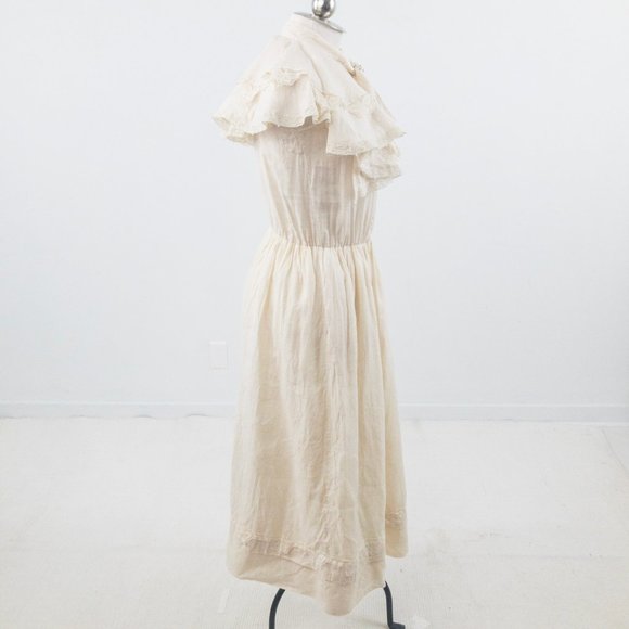 Vintage 80s Couture Lace Collar Prairie Midi Dress - Picture 5 of 11